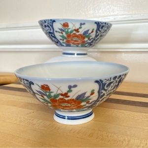 Set of 2 Antique Japanese Porcelain Blue & red Bowl